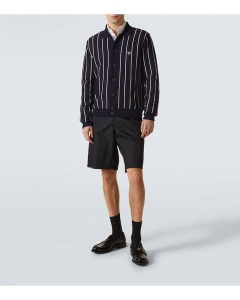 Men’s Navy Striped Button-Up Knit Cardigan
