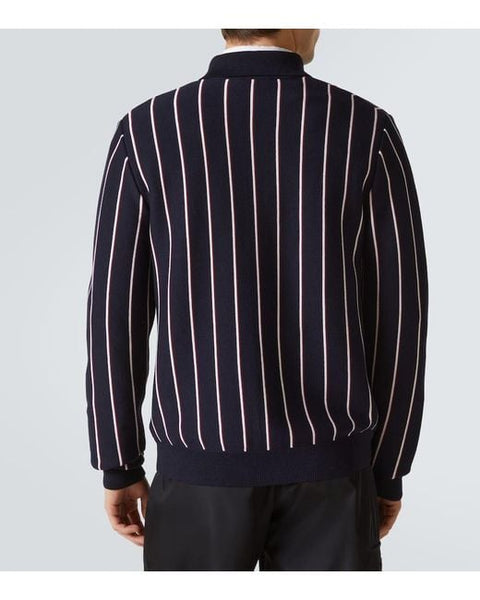 Men’s Navy Striped Button-Up Knit Cardigan