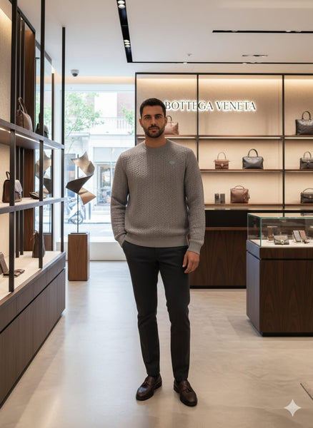 Premium Textured Grey Knit Sweater for Men