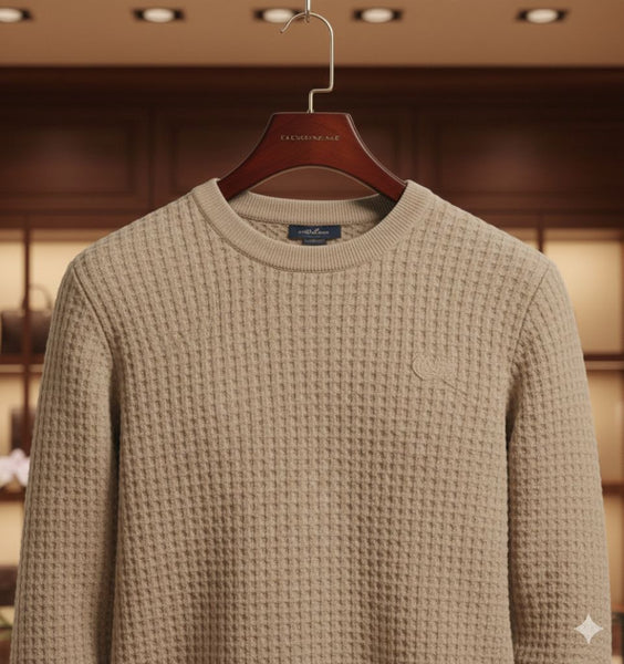 Luxury Imported Textured Brown Knit Sweater for Men
