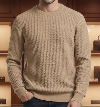 Luxury Imported Textured Brown Knit Sweater for Men