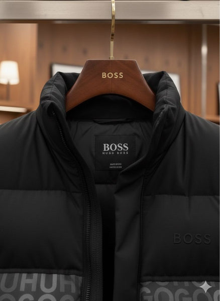 Premium Blac Printed Puffer Sleeveless Jacket for Men