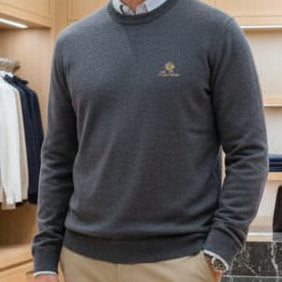 Premium Grey Crewneck Pullover  for Men with Minimal Gold Logo
