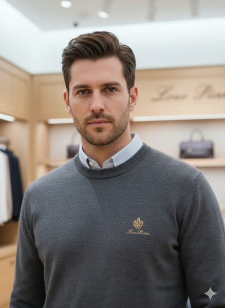 Premium Grey Crewneck Pullover  for Men with Minimal Gold Logo