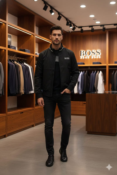 Premium Stylish Black Logo Bomber Style Jacket for Men
