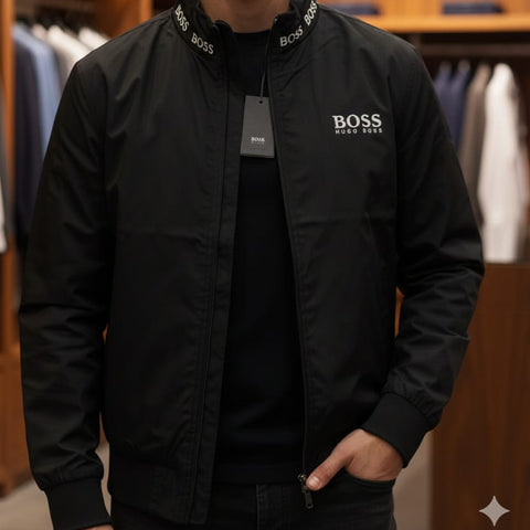 Premium Stylish Black Logo Bomber Style Jacket for Men