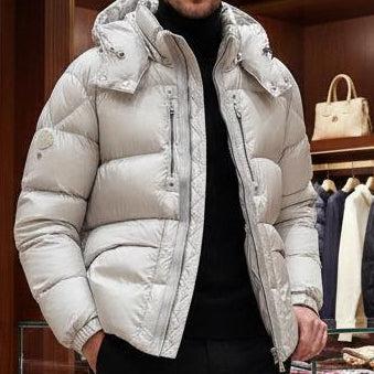 Luxury  White Hooded Down Padded Jacket