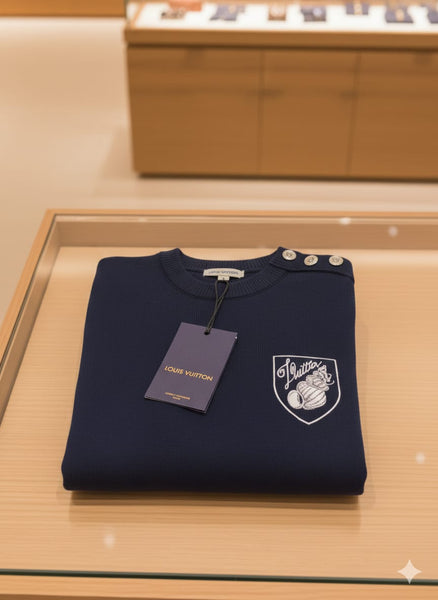 Navy Premium Button-Shoulder Pullover  with Chest Patch