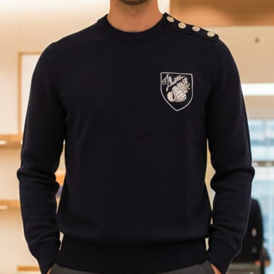 Navy Premium Button-Shoulder Pullover  with Chest Patch