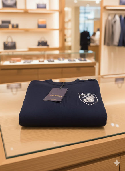 Navy Premium Button-Shoulder Pullover  with Chest Patch