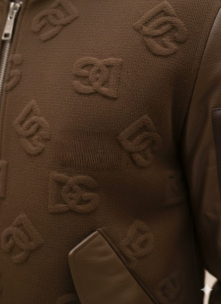 Premium Brown Bomber Jacket with Embossed Designer Pattern