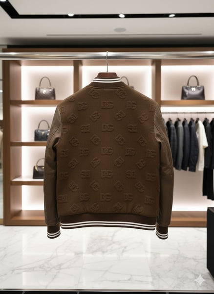 Premium Brown Bomber Jacket with Embossed Designer Pattern