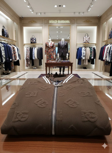 Premium Brown Bomber Jacket with Embossed Designer Pattern