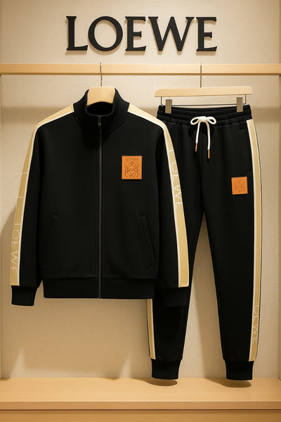 Men’s Luxury Black Tracksuit with Golden Side stripe