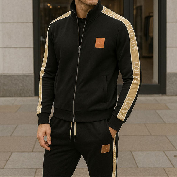 Men’s Luxury Black Tracksuit with Golden Side stripe