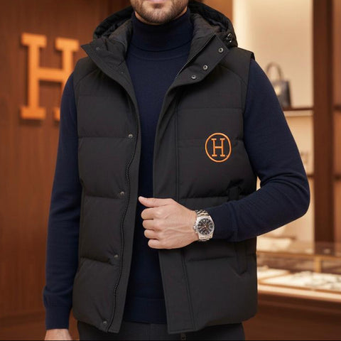 Luxury Black Puffer Sleeveless Jacket with Hood