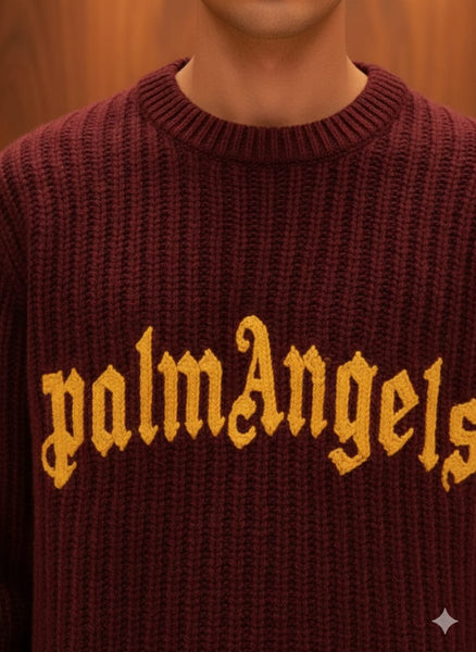 \Burgundy Logo Knit Sweater Premium Streetwear Essential