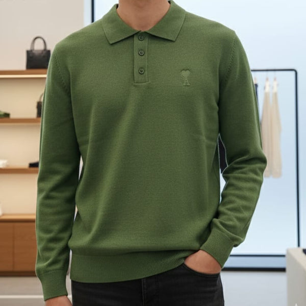 Imported Brand Green  Polo Knit  Minimal & Premium Everyday Wear Pullover