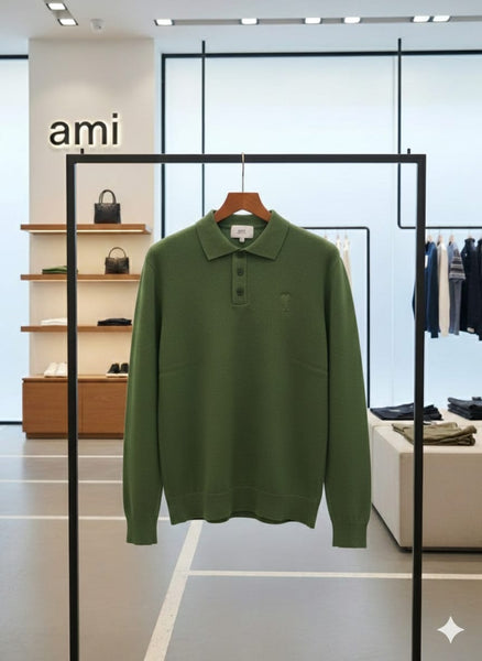 Imported Brand Green  Polo Knit  Minimal & Premium Everyday Wear Pullover