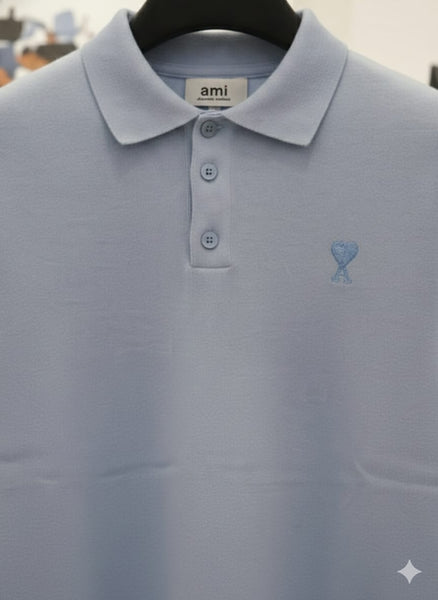 Luxury  Light Blue Polo Knit – Minimal & Premium Everyday Wear