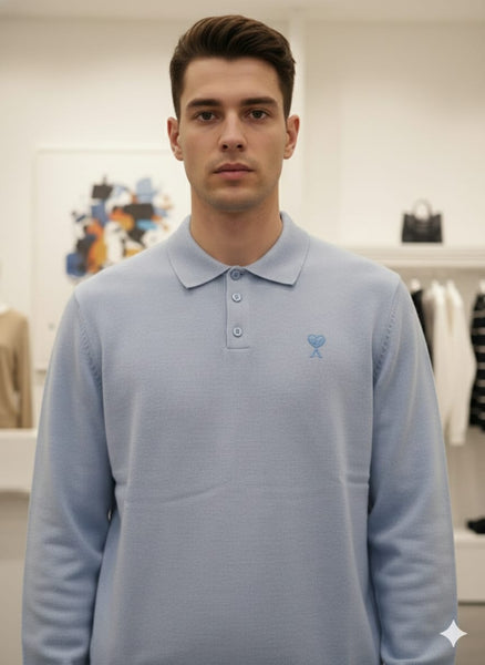 Luxury  Light Blue Polo Knit – Minimal & Premium Everyday Wear