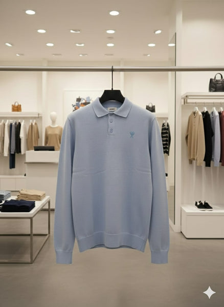 Luxury  Light Blue Polo Knit – Minimal & Premium Everyday Wear
