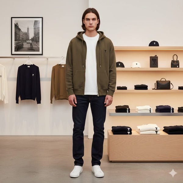 Imported Brand Olive Green Zip-Up Hoodie