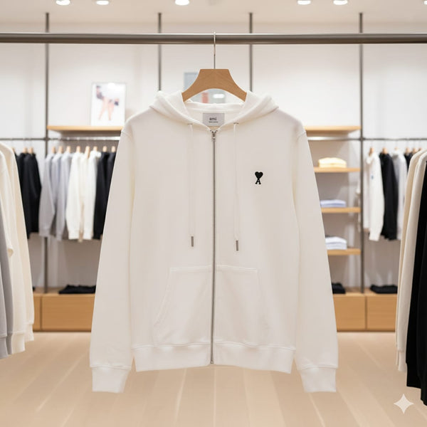 Luxury White Zip-Up Hoodie Classic & Premium Comfort