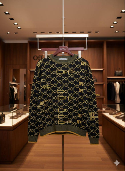 Luxury Black & White Patterned Winter Knit Sweater For Woman