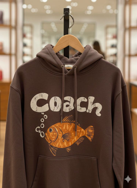 Premium Branded  Brown Hoodie with Vintage Fish Graphic
