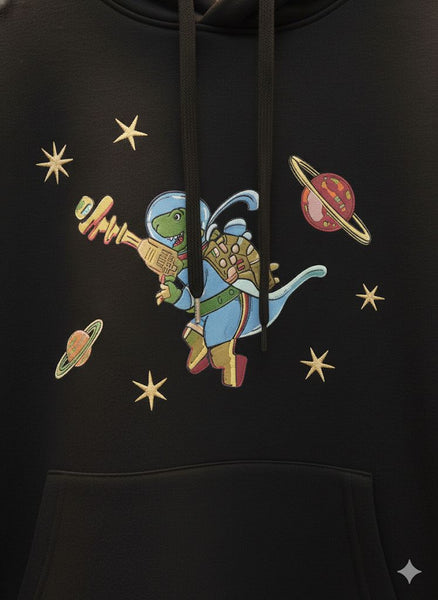 Premium Women Black Space-Themed Graphic Hoodie