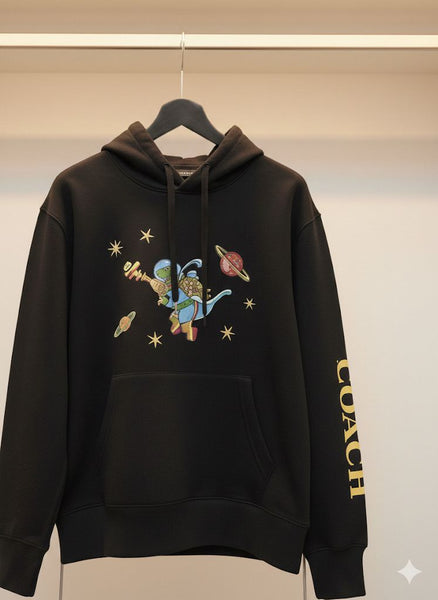 Premium Women Black Space-Themed Graphic Hoodie