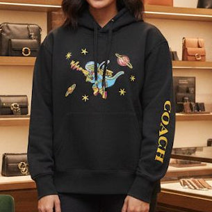 Premium Women Black Space-Themed Graphic Hoodie