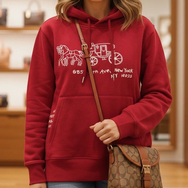 Premium Red New York Carriage Graphic Hoodie