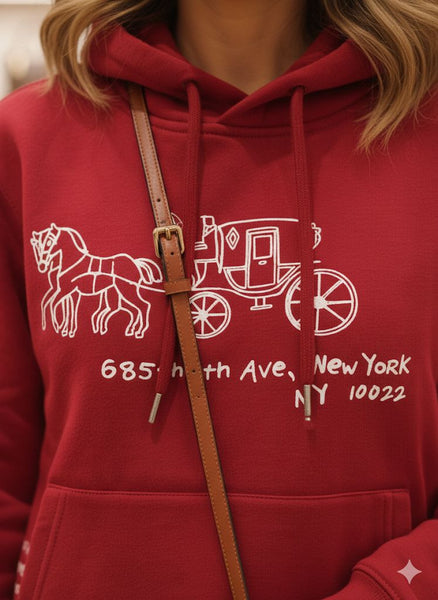 Premium Red New York Carriage Graphic Hoodie