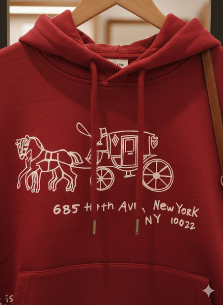Premium Red New York Carriage Graphic Hoodie