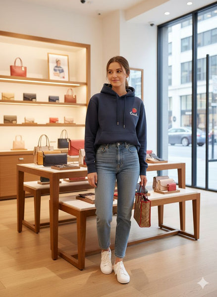 Luxury Navy Blue Strawberry Graphic Hoodie