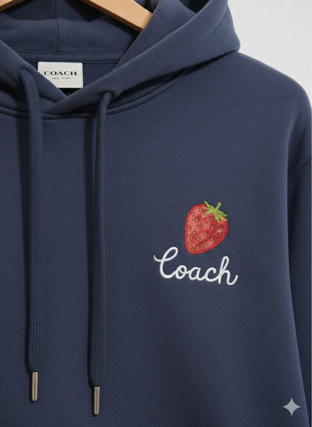 Luxury Navy Blue Strawberry Graphic Hoodie