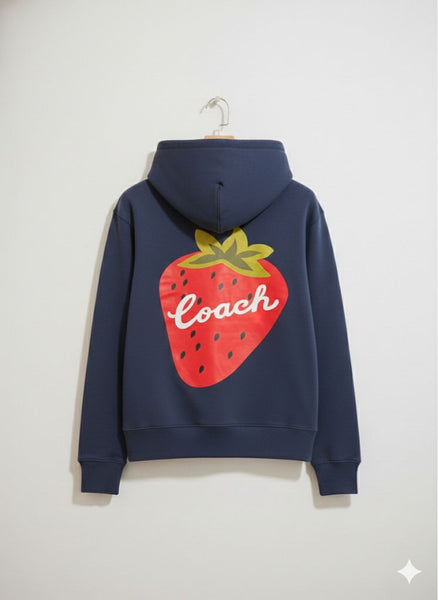 Luxury Navy Blue Strawberry Graphic Hoodie