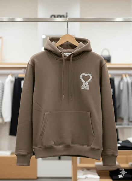 Premium Taupe Brand Heart Logo Hoodie for Woman