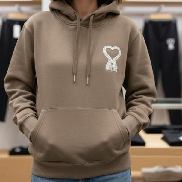 Premium Taupe Brand Heart Logo Hoodie for Woman