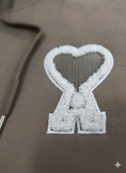 Premium Taupe Brand Heart Logo Hoodie for Woman