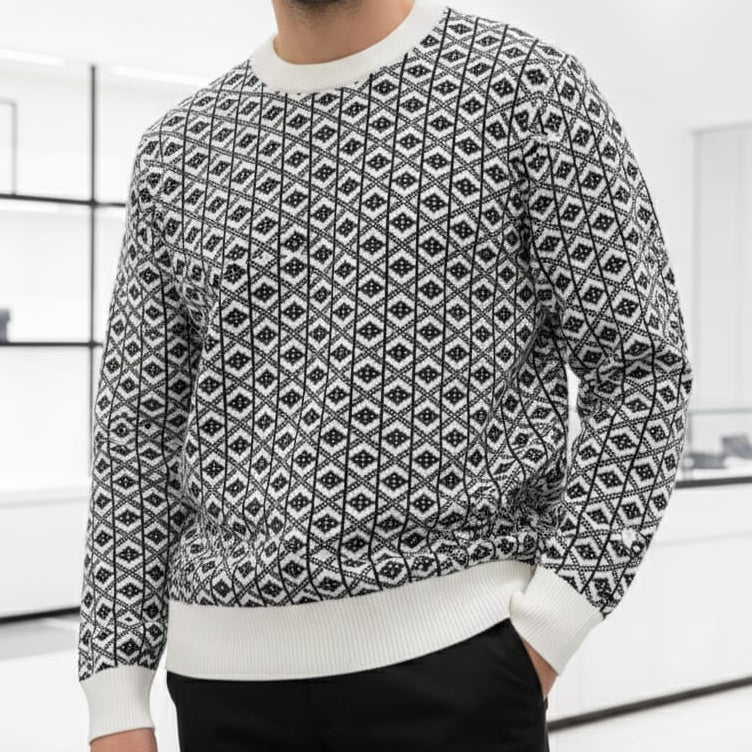 Chic Black & White Patterned Knit Sweater for Women