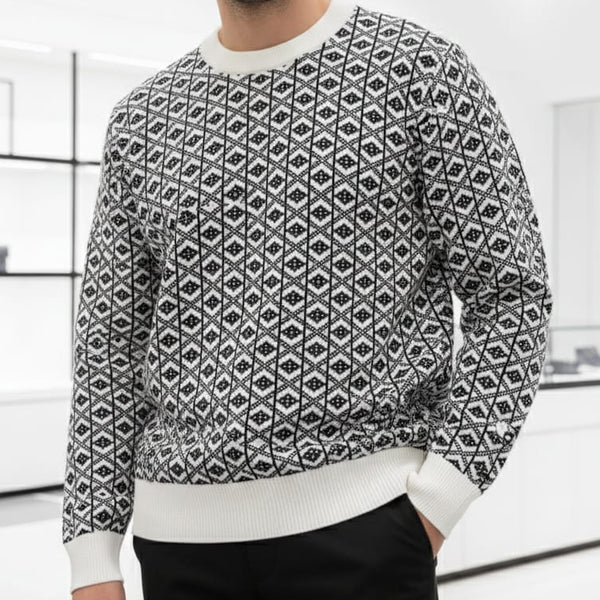 Chic Black & White Patterned Knit Sweater for Women