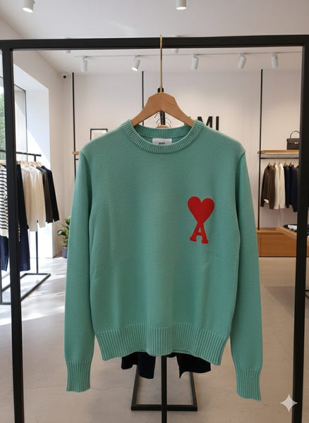 Mint Green Brand Heart Logo Sweater for a Fresh Casual Look