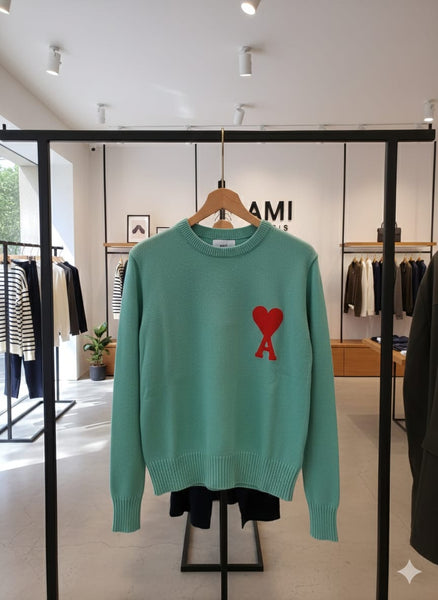 Mint Green Brand Heart Logo Sweater for a Fresh Casual Look