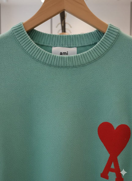 Mint Green Brand Heart Logo Sweater for a Fresh Casual Look