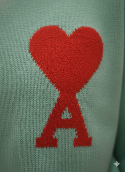 Mint Green Brand Heart Logo Sweater for a Fresh Casual Look