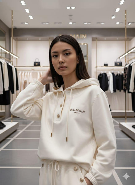 Elegant Cream Track Set with Gold Button Accents Premium Casual Wear