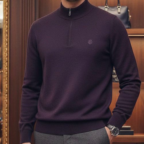 Premium Dark Purple Half-Zip Sweater for a Classy Winter Look